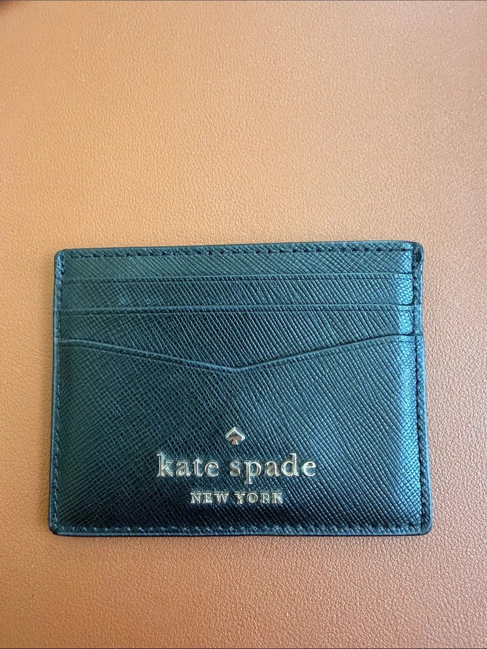kate spade Black Saffiano Leather Card Holder with Gold Logo